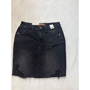 Judy Blue Denim Skirt Black Distressed High Waist Rigid Stretch Mini Size S‎